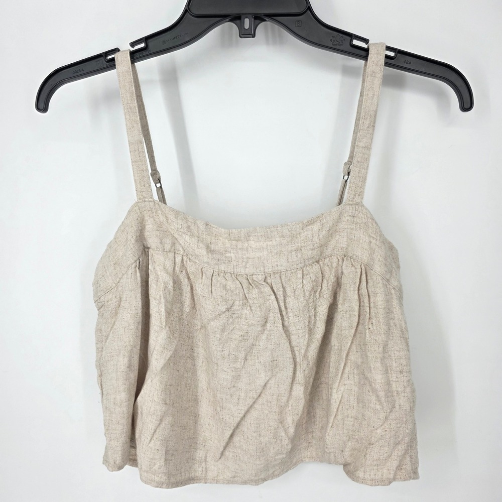 Abercrombie & Fitch Womens‎ Oatmeal Linen Blend Tie Back Cropped Cami Top XXS